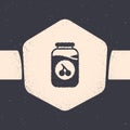 Grunge Cherry jam jar icon isolated on grey background. Monochrome vintage drawing. Vector Royalty Free Stock Photo