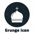 Grunge Christian church tower icon isolated on white background. Religion of church. Monochrome vintage drawing. Vector Royalty Free Stock Photo