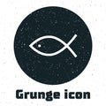 Grunge Christian fish symbol icon isolated on white background. Jesus fish symbol. Monochrome vintage drawing. Vector Royalty Free Stock Photo