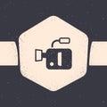 Grunge Cinema camera icon isolated on grey background. Video camera. Movie sign. Film projector. Monochrome vintage Royalty Free Stock Photo