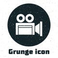 Grunge Cinema camera icon isolated on white background. Video camera. Movie sign. Film projector. Monochrome vintage drawing. Royalty Free Stock Photo