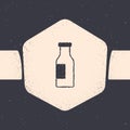 Grunge Closed glass bottle with milk icon isolated on grey background. Monochrome vintage drawing. Vector