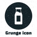 Grunge Closed glass bottle with milk icon isolated on white background. Monochrome vintage drawing. Vector