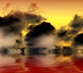 Grunge clouds reflected on bloody water Royalty Free Stock Photo