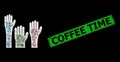 Grunge Coffee Time Badge and Network Voting Hands Web Mesh with Bright Flares