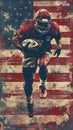 Grunge collage of rugby player with ball on American flag background Royalty Free Stock Photo