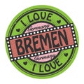 Grunge color stamp with text I Love Bremen inside