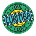 Grunge color stamp with text I Love Curitiba, Brazil