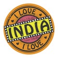 Grunge color stamp with text I Love India inside