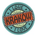 Grunge color stamp with text I Love Krakow inside