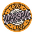 Grunge color stamp with text I Love Warsaw inside