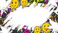 Grunge Comic Frame Background with Cute Smiley Characters Royalty Free Stock Photo