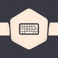 Grunge Computer keyboard icon isolated on grey background. PC component sign. Monochrome vintage drawing. Vector