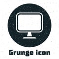 Grunge Computer monitor screen icon isolated on white background. Electronic device. Front view. Monochrome vintage