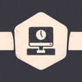 Grunge Computer monitor time icon isolated on grey background. Electronic device. Front view. Monochrome vintage drawing Royalty Free Stock Photo