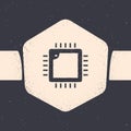 Grunge Computer processor with microcircuits CPU icon isolated on grey background. Chip or cpu with circuit board. Micro Royalty Free Stock Photo