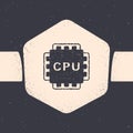Grunge Computer processor with microcircuits CPU icon isolated on grey background. Chip or cpu with circuit board. Micro Royalty Free Stock Photo