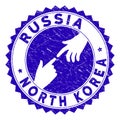 Grunge Connecting Russia North Korea Round Stamp Seal