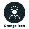 Grunge Cook Icon Isolated On White Background. Chef Symbol. Monochrome Vintage Drawing. Vector