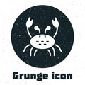 Grunge Crab icon isolated on white background. Monochrome vintage drawing. Vector