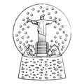 Grunge cristo statue inside snow ball glass