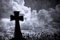 Grunge cross in the cemetery, halloween background Royalty Free Stock Photo