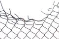 Grunge crushed rusty wire security fence isolated