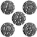 Grunge Crypto Silver Coin, Token Set - BTC, BTC Cash, DGB, DOT, LTC