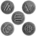 Grunge Crypto Silver Coin, Token Set - SOL, ALGO, Celo, ALBT, VET