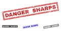 Grunge DANGER SHARPS Scratched Rectangle Stamp Seals