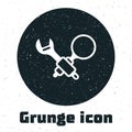 Grunge Debugging icon isolated on white background. Debugging tool. Magnifying glass on bug programming. Testing and Royalty Free Stock Photo