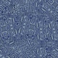 Grunge denim random geometric acid wash seamless texture material. Irregular messy architectural plan style grunge