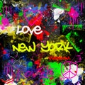 Grunge design new york city graffiti style multicolor paitn brush effect urban street artist background Royalty Free Stock Photo