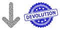 Grunge Devolution Seal and Recursive Down Arrow Icon Composition