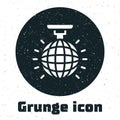 Grunge Disco ball icon isolated on white background. Monochrome vintage drawing. Vector