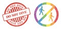 Grunge Do Not Dive Stamp and Rainbow Stop Pedestrian Men Mosaic Icon of Round Dots