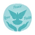 Grunge dove peace flying from hands. Love, freedom and religion faith vector Royalty Free Stock Photo