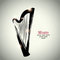 Grunge drawing harp with brushwork Royalty Free Stock Photo