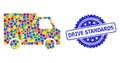 Grunge Drive Standards Seal and Bright Colored Mosaic Van Car
