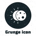 Grunge Eclipse of the sun icon isolated on white background. Total sonar eclipse. Monochrome vintage drawing. Vector