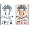 grunge emblem of american beer with native american head Royalty Free Stock Photo