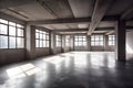 Grunge empty abandoned interior with sunlight, illustration ai generative