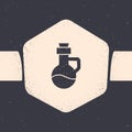 Grunge Essential oil bottle icon isolated on grey background. Organic aromatherapy essence. Skin care serum glass drop