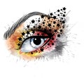 Grunge eye with stars makeup creative concept