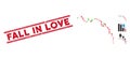 Grunge Fall in Love Line Seal with Collage Candlestick Chart Down Icon Royalty Free Stock Photo