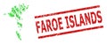 Grunge Faroe Islands Stamp Print and Green Men and Dollar Mosaic Map of Faroe Islands