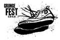 Grunge Festival Rock Flyer Poster Template. Grunge sneakers. Slogan graphic for t-shirt. Dirty sketch