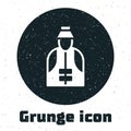 Grunge Fisherman icon isolated on white background. Monochrome vintage drawing. Vector Royalty Free Stock Photo