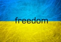 A grunge flag of Ukraine. Blue and yellow horizontal lines. Freedom word