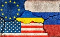 Grunge flags illustration of 4 countries cracked concrete background | Russo-Ukrainian War